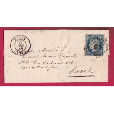N°4 PC 420 BLOIS LOIR ET CHER POUR PARIS AU DOS AMBULANT LIGNE DE TOURS LETTRE