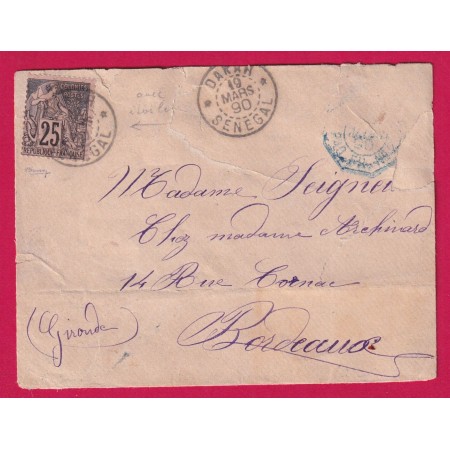 DAKAR SENEGAL 1890 ALPHEE DUBOIS POUR BORDEAUX LETTRE
