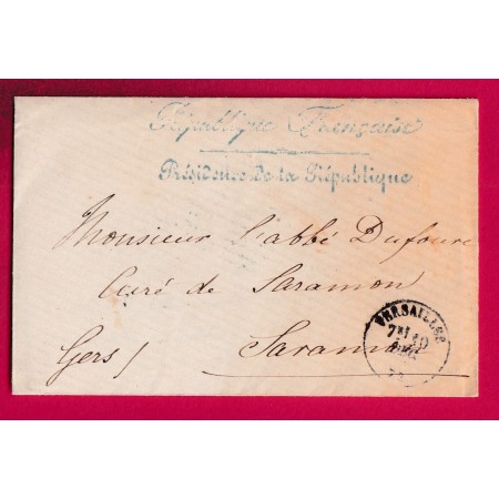 FRANCHISE REPUBLIQUE FRANCAISE PRESIDENCE DE LA REPUBLIQUE CARTE DE VISITE DE MME MAC MAHON POUR SARAMON GERS 1873