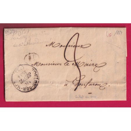 FRANCHISE LE PREFET MARITIME DU 5EME ARRONDISSEMENT TOULON VAR 1834 POUR GONFARON LETTRE