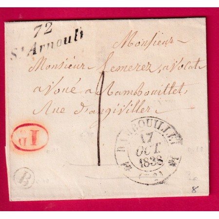 CURSIVE 72 ARNOULT SEINE ET OISE TAXE LOCALE 1 TYPE 12 RAMBOUILLET DECIME RURALE POUR RAMBOUILLET LETTRE