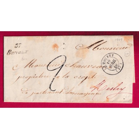 CURSIVE 37 BARRAUX ISERE CAD TYPE 15 LE TOUVET POUR MESLAY MAYENNE 1849 LETTRE