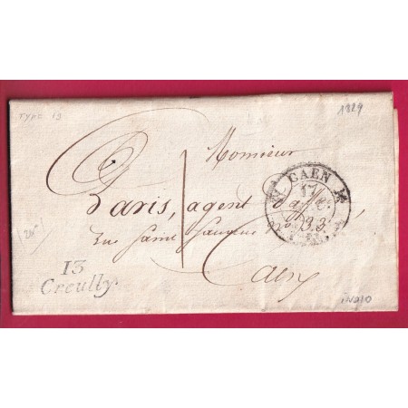 CURSIVE 13 CREUILLY CALVADOS 1829 TAXE LOCALE 1 CAEN INDICE 10 LETTRE