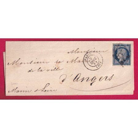 N°4 BLEU FONCE GRILLE PARIS 9 SEPT 1851 POUR ANGERS MAINE ET LOIRE LETTRE