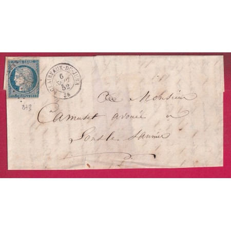 N°4 PC 873 CLAIRVAUX DU JURA 1852 POUR LONS LE SAULNIER LETTRE