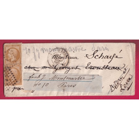 N°13 X2 PARIS BUREAU J PL INDICE 14 POUR INDRE ET LOIRE REEXPEDIE PARIS FAUBOURG MONTMARTRE LETTRE
