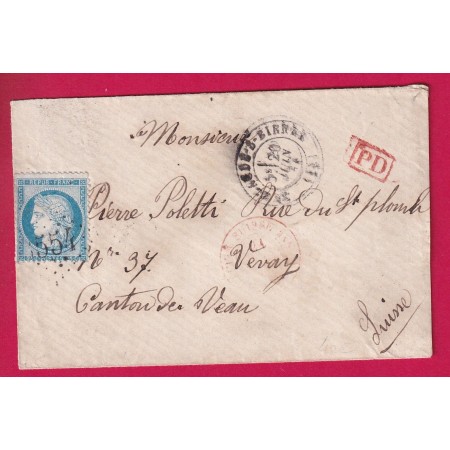 N°60 TARIF FRONTALIER GC 3554 ST CLAUDE JURA POUR VEVEY CANTON DE VAUD SUISSE LETTRE