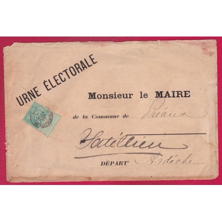 N°75 SEULE SEUL PLI URNE ELECTORALE COMMUNE DE PREAUX ARDECHE DEPART PARIS BD BEAUMARCHAIS LETTRE