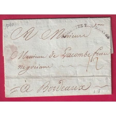 MARQUE COLONIES PAR NANTES TEXTE DE PORT AU PRINCE HAITI AU DOS PAR COURRIER DU CAP CAPITAINE SAUVAGE ST DOMINGUE 1790
