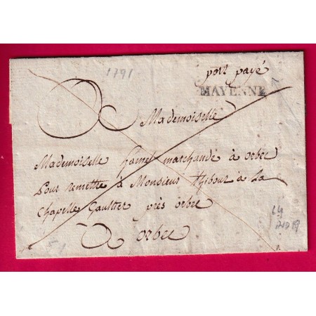 MARQUE PORT PAYE MAYENNE 1791 LENAIN N°4 INDICE 19 POUR ORBEC CALVADOS LETTRE