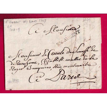 MARQUE ST LAURENT LES EAUX LOIR ET CHER 1779 LENAIN N°1 INDICE 19 POUR PARIS LETTRE