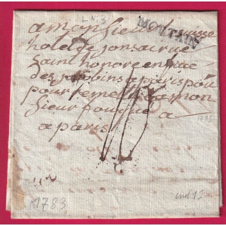 MARQUE MORTAIN MANCHE 1783 LENAIN N°3 INDICE 15 POUR PARIS LETTRE