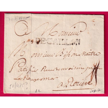 MARQUE DE GAILLON EURE 1790 LN°2 INDICE 17 POUR ROUEN SEINE INFERIEURE LETTRE