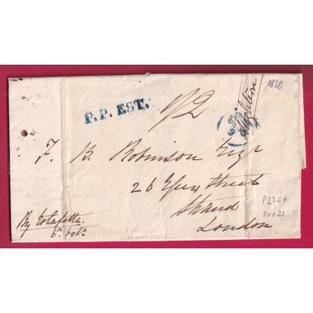 MARQUE PP ESTAFETTE EN BLEU 1830 PARIS POTHION 2764 INDICE 21 POUR LONDRES LONDON ANGLETERRE LETTRE