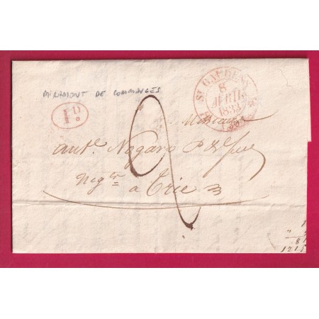 CAD TYPE 12 EN ROUGE ST GAUDENS HAUTE GARONNE 1833 DECIME RURAL DE MIRAMONT DE COMMINGES TYPE 13 TRIE EN ROUGE LETTRE