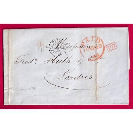 CAD TYPE 15 PARIS BUREAU J 1848 + PP  ROUGE POUR LONDRES LONDON ANGLETERRE LETTRE