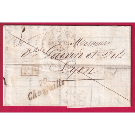 CURSIVE 70 CHAUFFAILLE SAONE ET LOIRE CAD T13 BEAUJEU RHONE + PP 1838 POUR LYON LETTRE