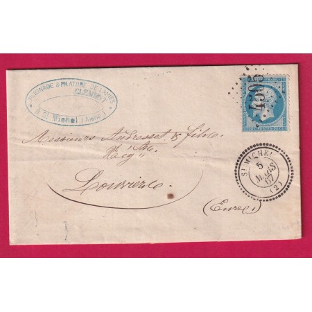 N°22 GC 4505 ST MICHEL AISNE 1867 CAD TYPE 22 POUR LOUVIERS EURE LETTRE