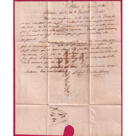 CAD TYPE 13 LE HAVRE SEINE INFERIEURE 1834 + PP TAXE ESPAGNE 6R SPAIN POUR CADIZ LETTRE