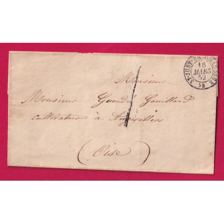 TAXE 1 DE FABRICATION LOCALE CAD TYPE 15 ST JUST EN CHAUSSEE OISE 1852 POUR ANGIVILLERS LETTRE