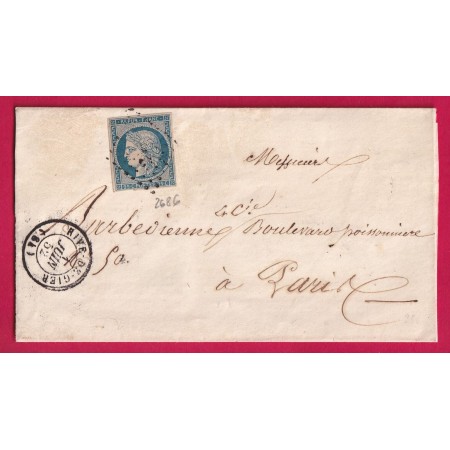 N°4 PC 2686 RIVE DE GIER 1852 LOIRE POUR PARIS LETTRE