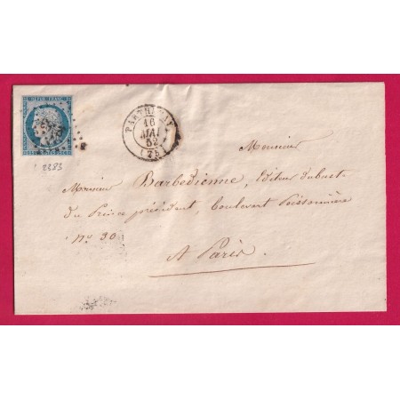 N°4 PC 2383 PARTHENAY LOIRET 1852 POUR PARIS AU DOS CACHET DE MAIRIE LETTRE