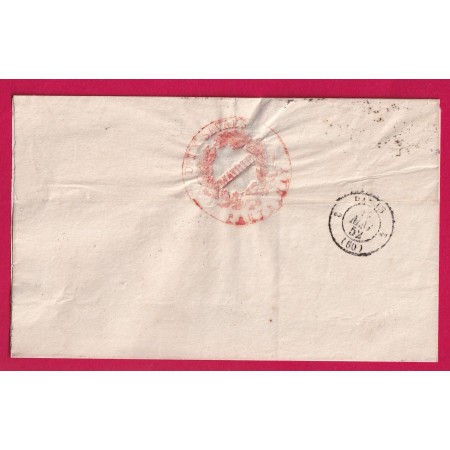 N°4 PC 2383 PARTHENAY LOIRET 1852 POUR PARIS AU DOS CACHET DE MAIRIE LETTRE