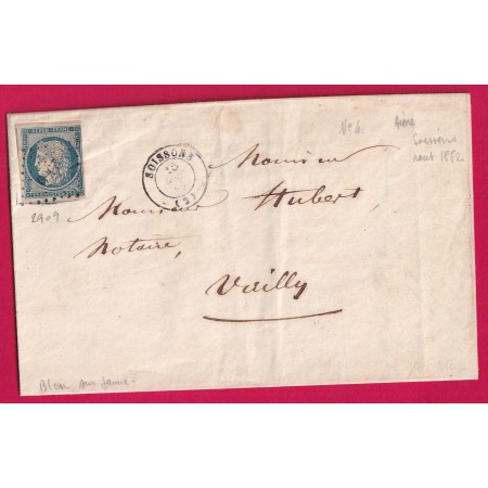 N°4 PC 2909 SOISSONS AISNE 1852 POUR VAILLY SUR AISNE LETTRE