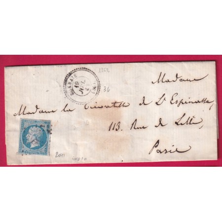 N°14 PC 2041 MONNAIE INDRE ET LOIRE CAD TYPE 22 POUR PARIS LETTRE