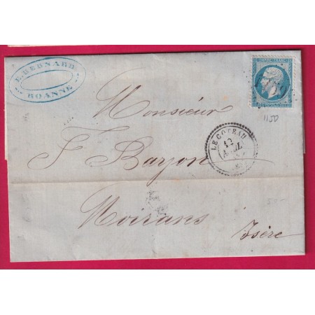 N°22 GC 1150 LE COTEAU LOIRE INDICE 22 POUR MOIRANS ISERE 1863 LETTRE