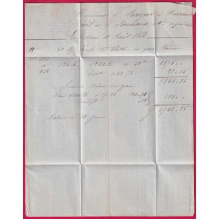 N°22 GC 1150 LE COTEAU LOIRE INDICE 22 POUR MOIRANS ISERE 1863 LETTRE