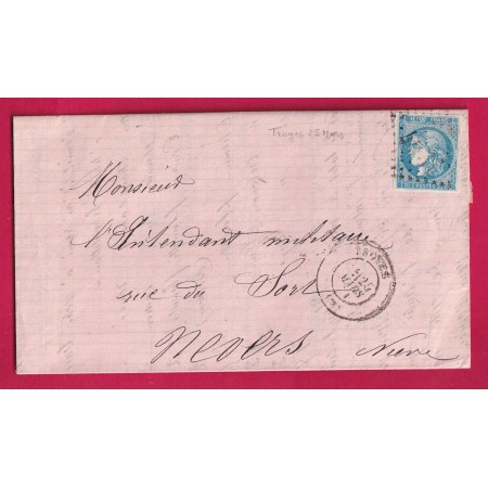 N°46B GC 4034 TROYES AUBE DU 25 MARS 1871 POUR NEVERS YONNE LETTRE