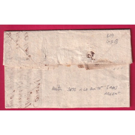 RARE MENTION JETE A LA BOITE SANS ARGENT + MARQUE PORT PAYE MANUSCRIT MORLAIX FINISTERE LN°19 INDICE18 POUR RENNES