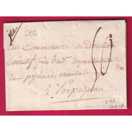 MARQUE MANUSCRIT ILLE PYRENEES ORIENTALES LENAIN N°1B INDICE 18 POUR PERPIGNAN LETTRE