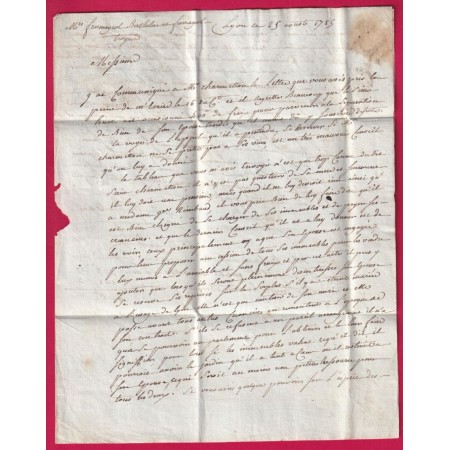 MARQUE LYON PORT PAYE RHONE 1785 LENAIN N°22 INDICE 16 POUR TROYES AUBE LETTRE