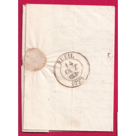 CAD TYPE 12 PONT AUDEMER EURE 1838 BOITE RURALE H BOURNEVILLE DECIME RURAL POUR RUEIL SEINE ET OISE LETTRE