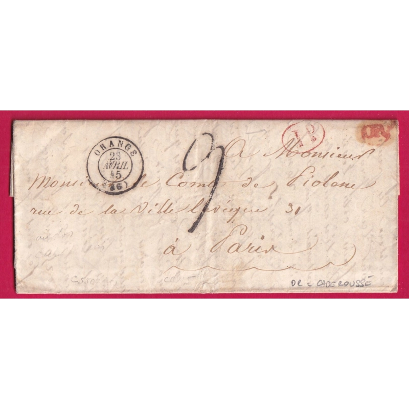 CAD TYPE 15 ORANGE VAUCLUSE OR EN ROUGE CADEROUSSE + DECIME RURAL POUR PARIS LETTRE