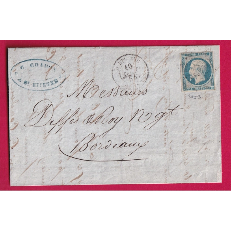 N°10 PC 3053 ST ETIENNE LOIRE POUR BORDEAUX LETTRE