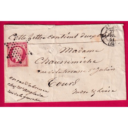 N°17B PARIS ETOILE PLEINE 3E 60 POUR TOURS INDRE ET LOIRE 1861 LETTRE