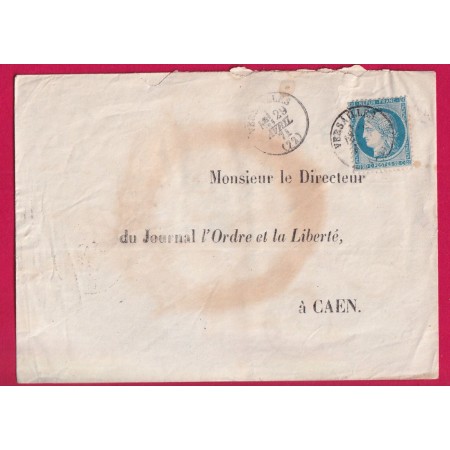 COMMUNE DE PARIS N°29 CAD TYPE 16 VERSAILLES DU 29 AVRIL 1871 ARRIVE CAEN 1ER MAI LETTRE
