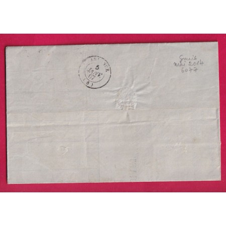 N°22 BUREAU DE PASSE1307 DIJON + CAD TYPE 15 SUR TIMBRE 1867 POUR ANDANCE ARDECHE LETTRE