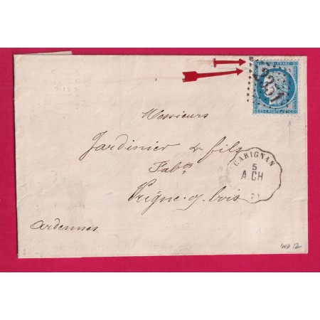 N°60 CONVOYEUR STATION CARIGNAN ARDENNES AU DOS BUREAU DE PASSE 2351 MEZIERES POUR VRIGNES AU BOIS LETTRE