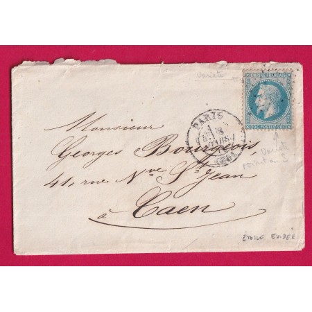 N°29 PARSI ETOILE EVIDEE BUREAU CENTRAL 8 MARS 1871 POUR CAEN CALVADOS LETTRE
