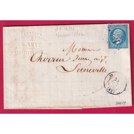 N°22 GC 1824 INGVILLER BAS RHIN POUR LUNEVILLE MEURTHE ET MOSELLE INDICE 14 LETTRE