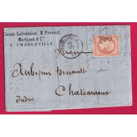 N°23 GC 898 CHARLEVILLE ARDENNES BANQUE LAFONTAINE POUR CHATEAUROUX INDRE LETTRE