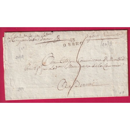 MARQUE 13 ORBEC CALVADOS CONTRESEINGT COMMISSAIRE EXCECUTIF CANTON ORBEC MENTION AFFAIRE CRIMINELLE BERNAY EURE LETTRE