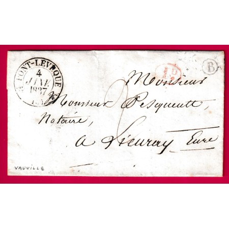 CAD TYPE 12 PONT L'EVEQUE CALVADOS BOITE RURALE B VAUVILLE DECIME RURAL POUR LIEURAY EURE 1837 LETTRE