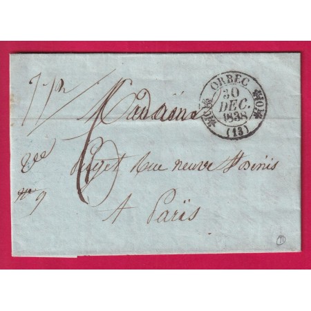 CAD TYPE 11 ORBEC CALVADOS 1838 POUR PARIS MENTION POIDS 7GR 1/2 LETTRE
