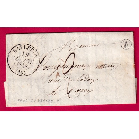 CAD TYPE 13 BALLEROY CALVADOS BOITE RURALE F ST PAUL DU VERNAY POUR CAEN 1848 LETTRE