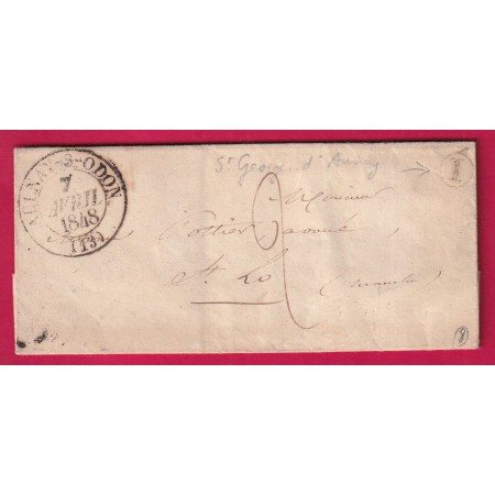 CAD TYPE 13 AULNAY SUR ODON CALVADOS 1848 BOITE RURALE I ST GEORGES D'AUNAY POUR ST LO MANCHE LETTRE